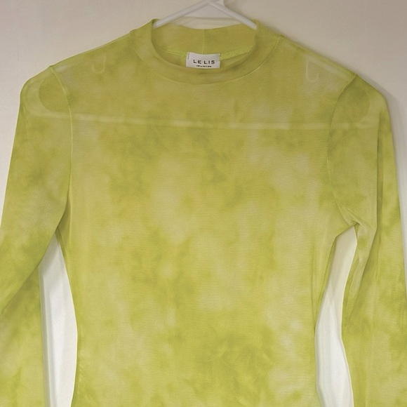 NWOT- Lelis Collection Neon Green Sheer Mesh Long Sleeve Mock Neck Bodysuit - Picture 6 of 9